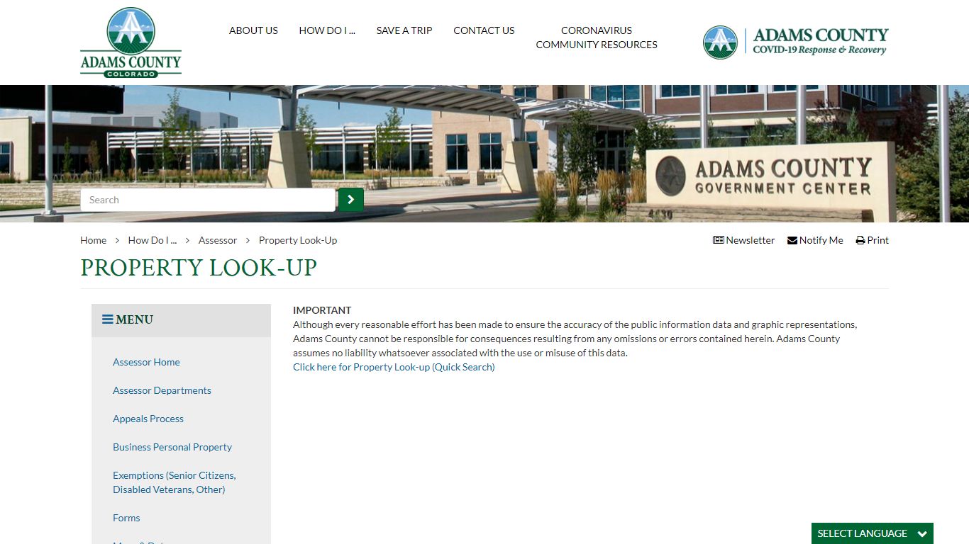 Property Look-Up - Adams County, Colorado